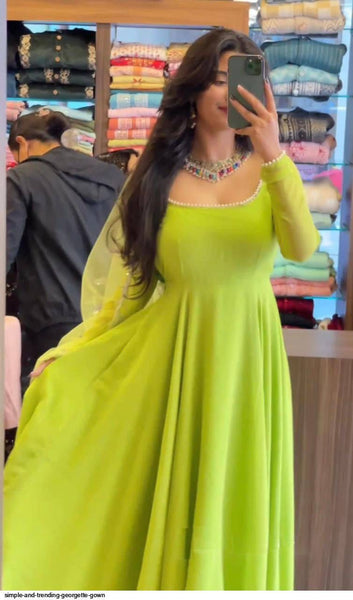 Parot Green Color Georgette Gown Dupatta set