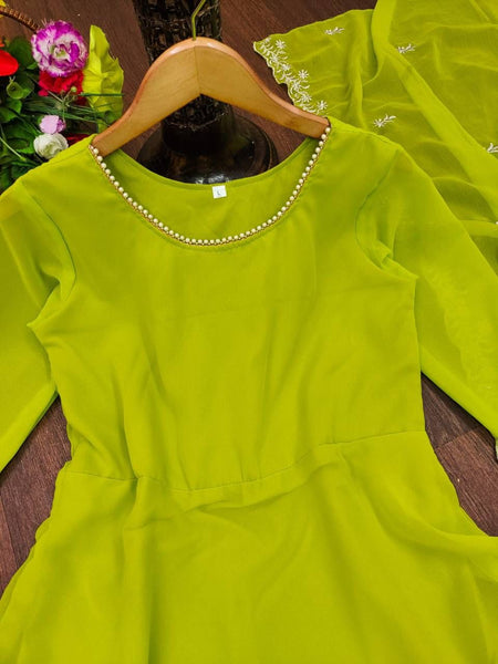 Parot Green Color Georgette Gown Dupatta set