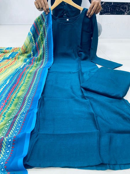 Blue color Kurti Pent Dupatta Set