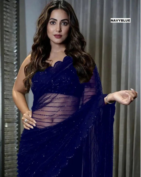 Latest Georgette Sequence Embroidered Work Party Wear Saree Blouse