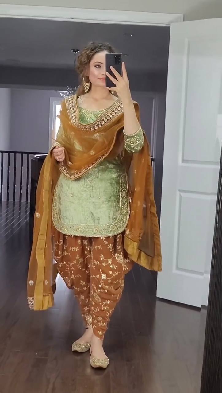 Radiant Georgette Embroidered Sequence Work Dhoti Salwar Suit