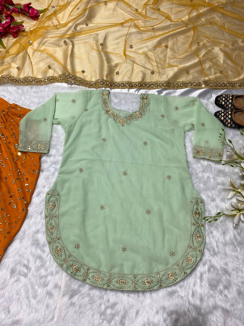 Radiant Georgette Embroidered Sequence Work Dhoti Salwar Suit