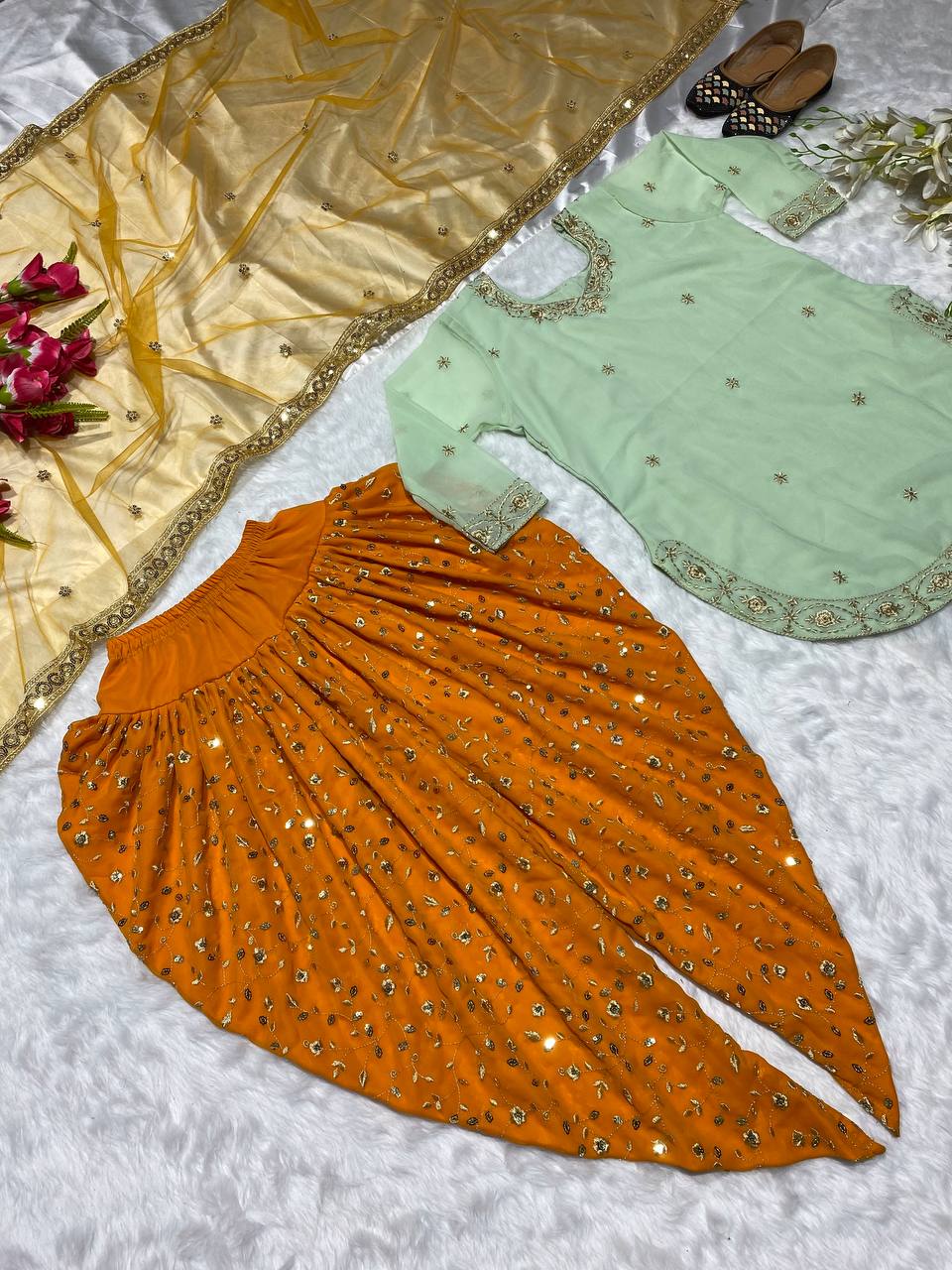 Radiant Georgette Embroidered Sequence Work Dhoti Salwar Suit