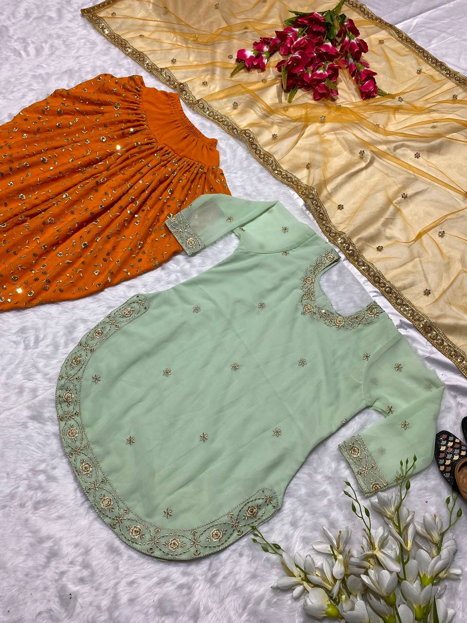 Radiant Georgette Embroidered Sequence Work Dhoti Salwar Suit