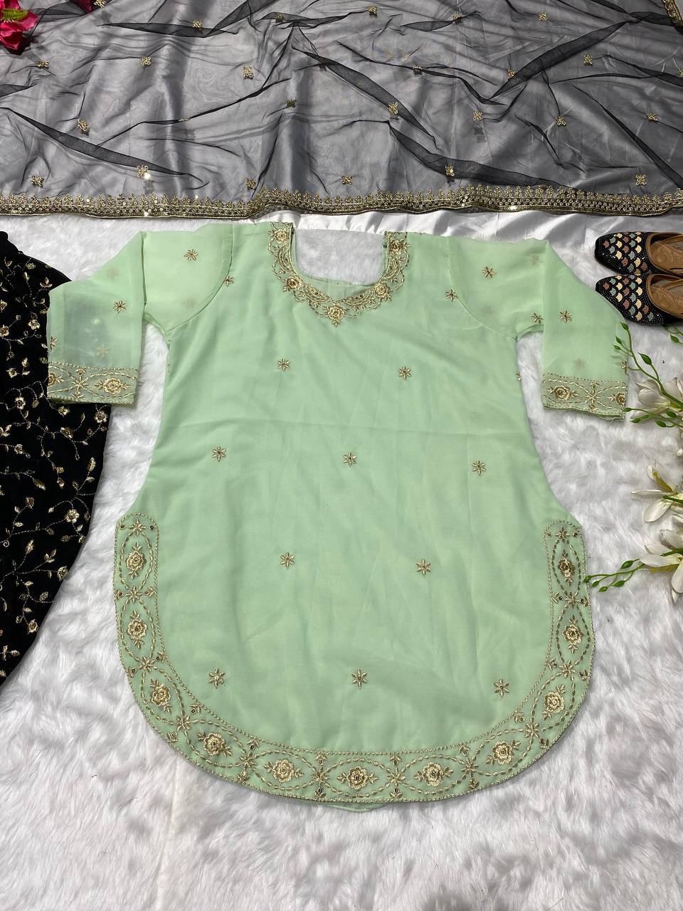 Radiant Georgette Embroidered Sequence Work Dhoti Salwar Suit