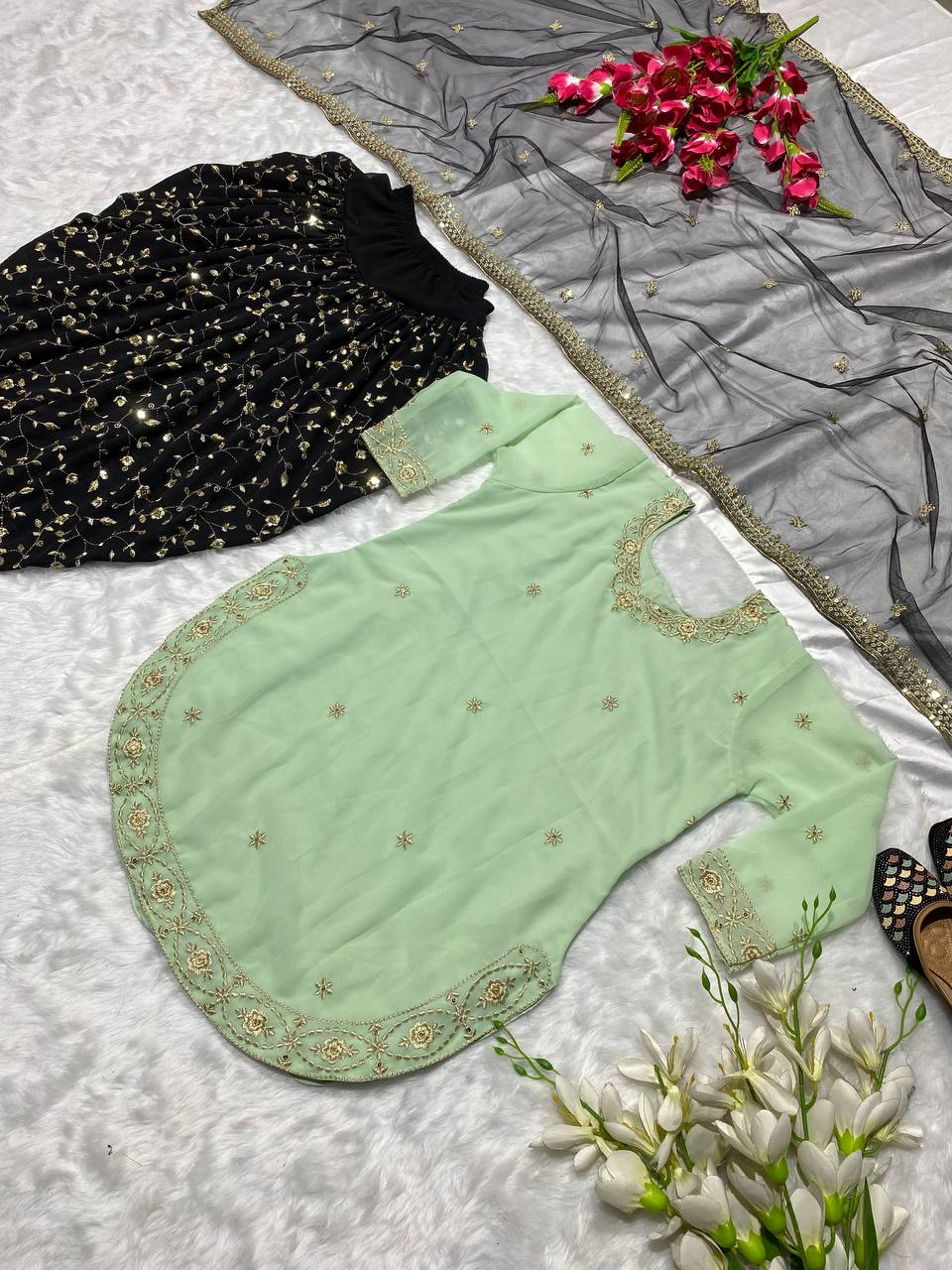 Radiant Georgette Embroidered Sequence Work Dhoti Salwar Suit