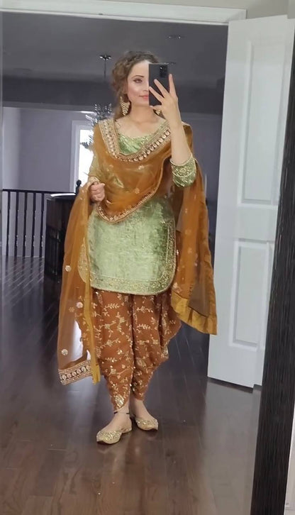 Radiant Georgette Embroidered Sequence Work Dhoti Salwar Suit