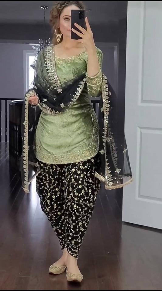 Radiant Georgette Embroidered Sequence Work Dhoti Salwar Suit