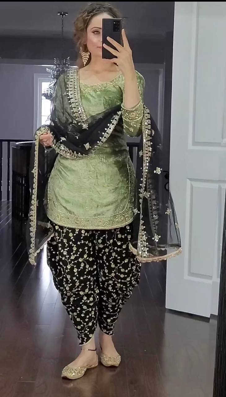 Radiant Georgette Embroidered Sequence Work Dhoti Salwar Suit
