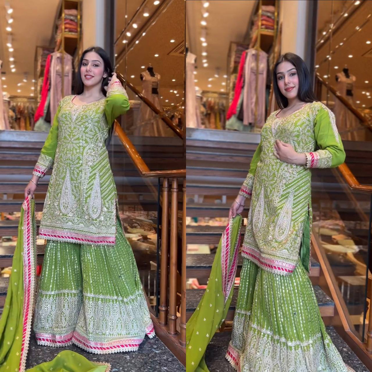 Party Wear Green Color Georgette Sequence Embroidery Work Ready Made Salwar Suit