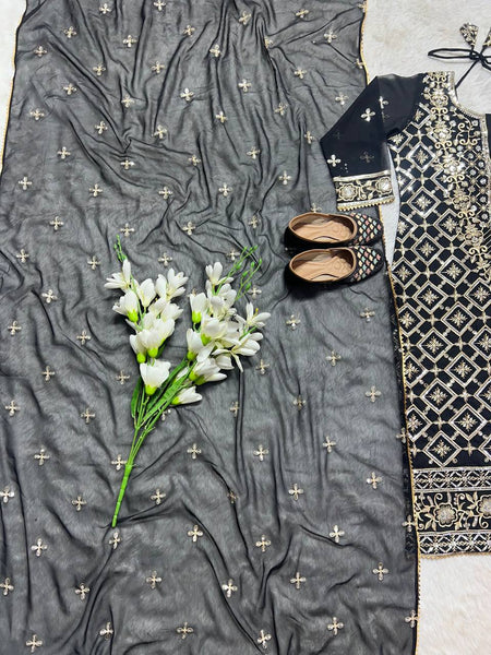 Unique Black Color Ready Made Georgette Sequence Work Salwar Suit