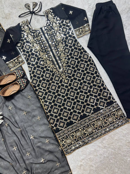 Unique Black Color Ready Made Georgette Sequence Work Salwar Suit