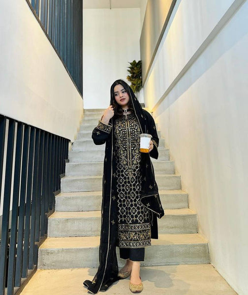 Unique Black Color Ready Made Georgette Sequence Work Salwar Suit