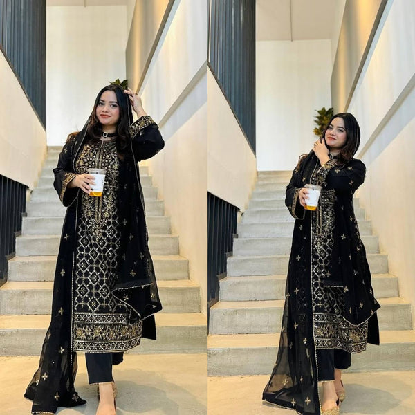 Unique Black Color Ready Made Georgette Sequence Work Salwar Suit