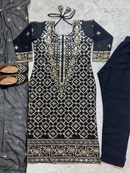 Unique Black Color Ready Made Georgette Sequence Work Salwar Suit