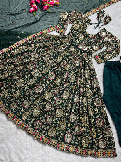 Fabulous Green Color Georgette Sequence Embroidered Work Ready Made Salwar Suit
