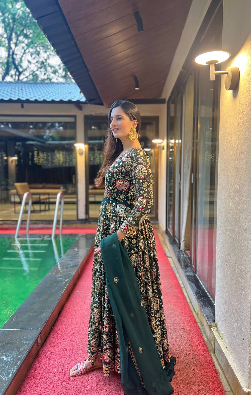 Fabulous Green Color Georgette Sequence Embroidered Work Ready Made Salwar Suit