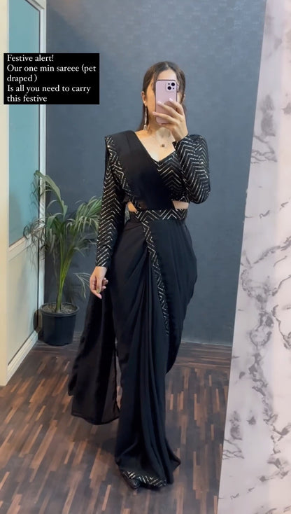 Impressive Georgette Lace Work Party Wear Saree Blouse
