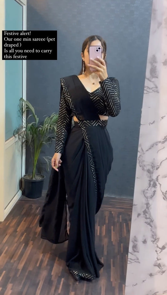 Impressive Georgette Lace Work Party Wear Saree Blouse