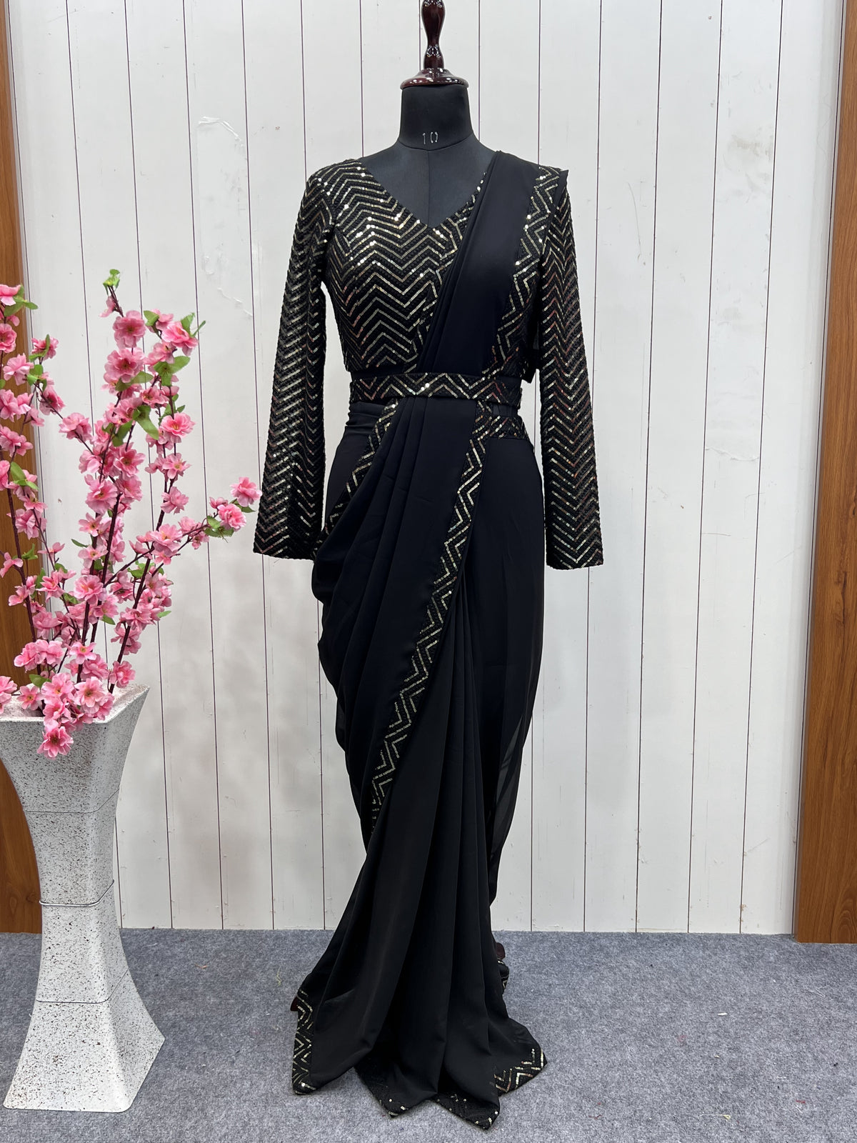 Impressive Georgette Lace Work Party Wear Saree Blouse