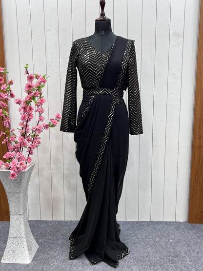 Impressive Georgette Lace Work Party Wear Saree Blouse