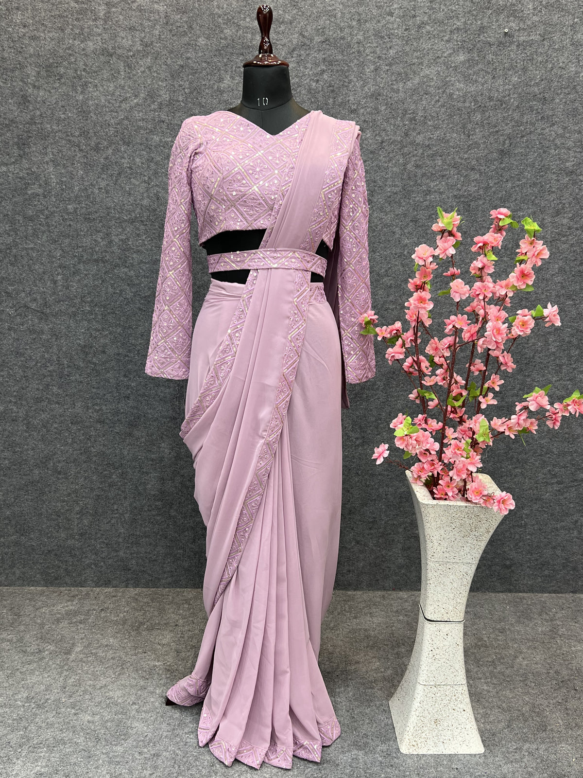 Impressive Georgette Lace Work Party Wear Saree Blouse