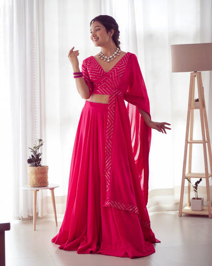 Beautiful Georgette Lehenga With Stitched Blouse And Dupatta