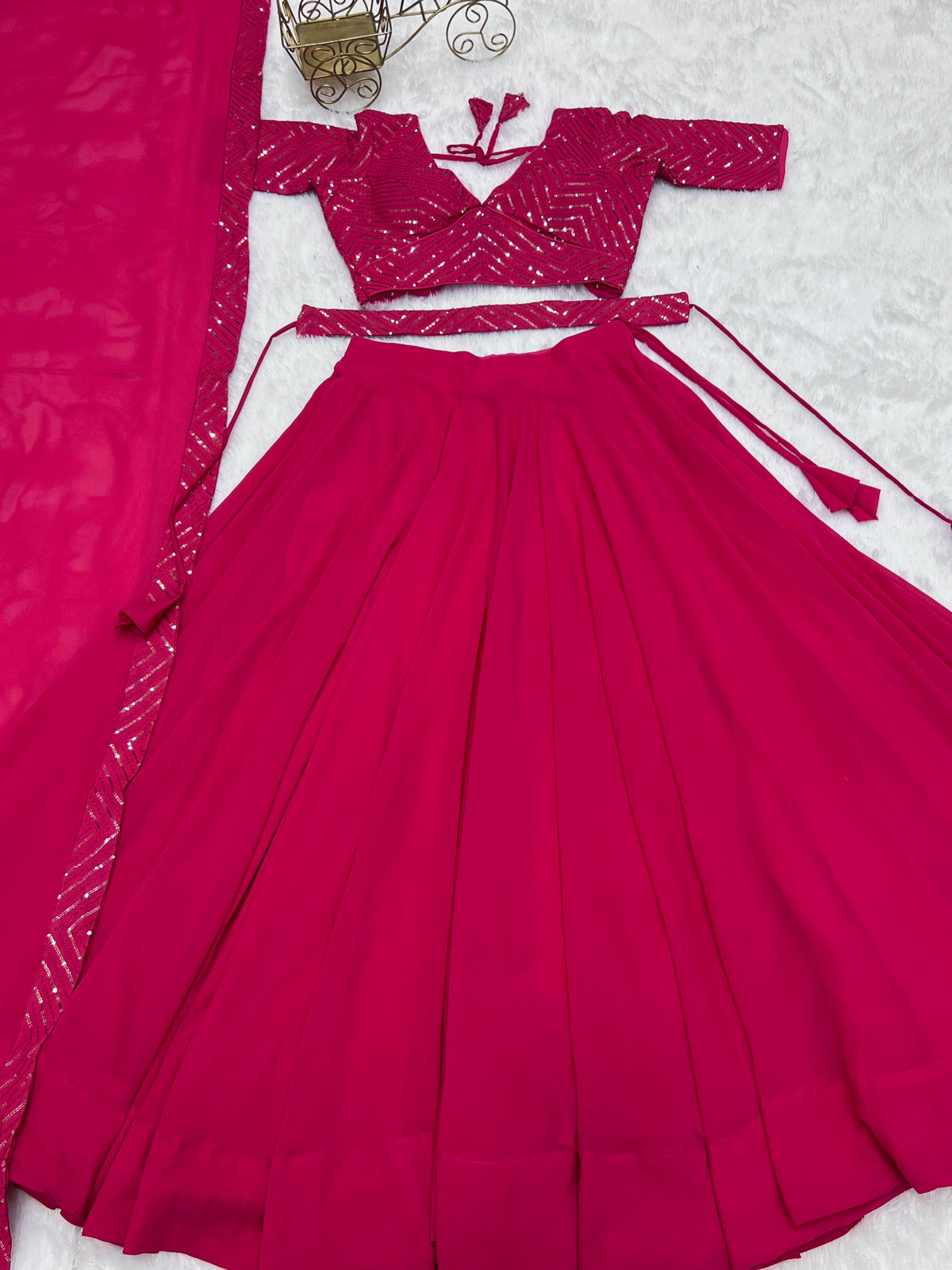 Beautiful Georgette Lehenga With Stitched Blouse And Dupatta