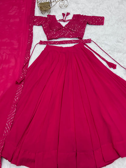 Beautiful Georgette Lehenga With Stitched Blouse And Dupatta