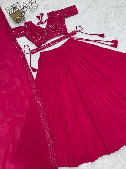 Beautiful Georgette Lehenga With Stitched Blouse And Dupatta