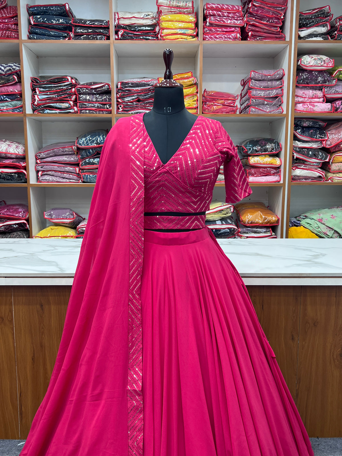 Beautiful Georgette Lehenga With Stitched Blouse And Dupatta