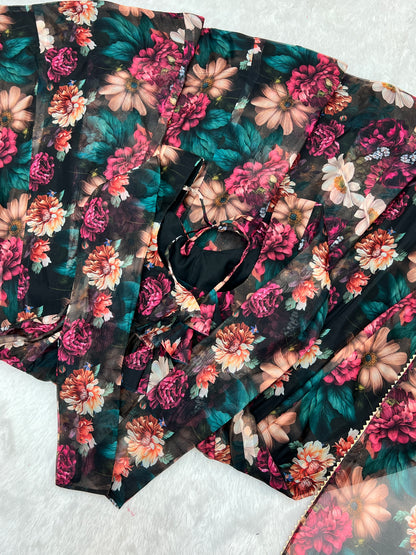 Beautiful Pure Soft Organza Silk Fabric Fully Flair Kali Pattern And Canvas With Dupatta Set Pent Ready To Wear
