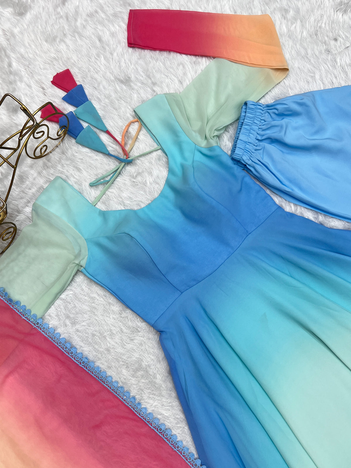 Delightful Blue Color Georgette Anarkali Ready Made Salwar Suit