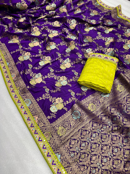 Wedding Wear Dolla Silk Zari Weaving Embroidered Sequence Work Saree Blouse