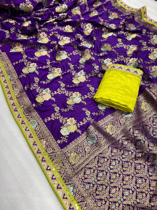 Wedding Wear Dolla Silk Zari Weaving Embroidered Sequence Work Saree Blouse