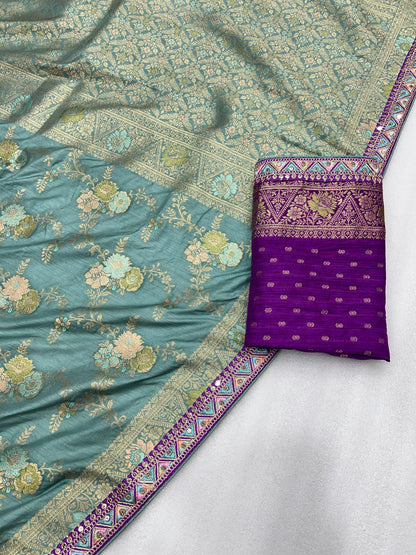 Wedding Wear Dolla Silk Zari Weaving Embroidered Sequence Work Saree Blouse