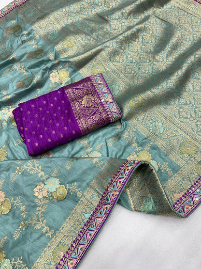 Wedding Wear Dolla Silk Zari Weaving Embroidered Sequence Work Saree Blouse