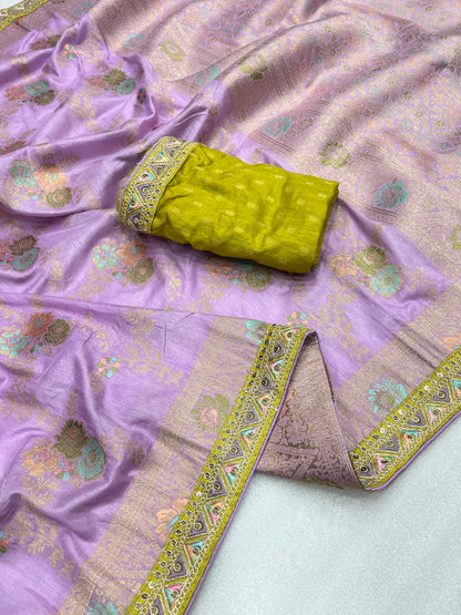 Wedding Wear Dolla Silk Zari Weaving Embroidered Sequence Work Saree Blouse