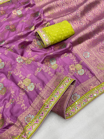 Wedding Wear Dolla Silk Zari Weaving Embroidered Sequence Work Saree Blouse