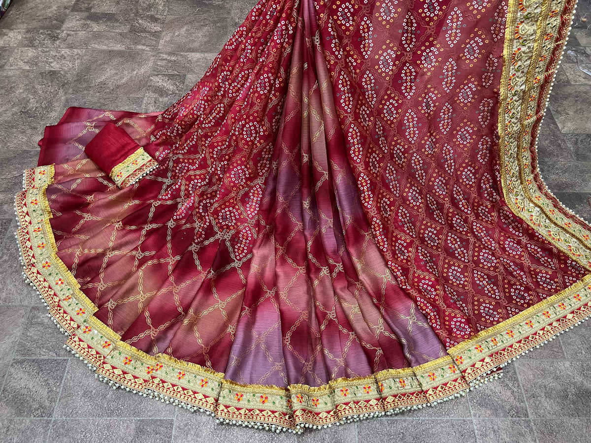 Latest Bandhej Print Saree with Blouse
