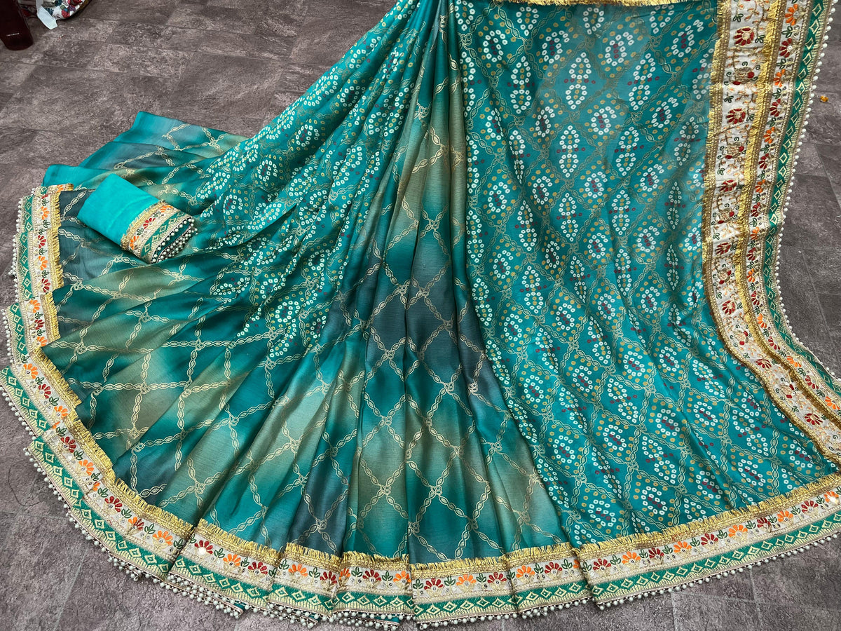 Latest Bandhej Print Saree with Blouse