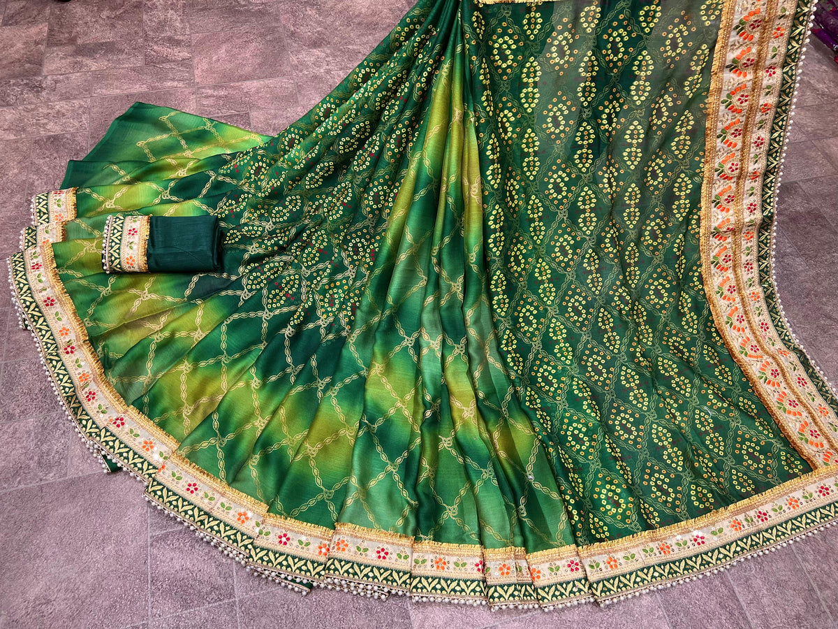 Latest Bandhej Print Saree with Blouse