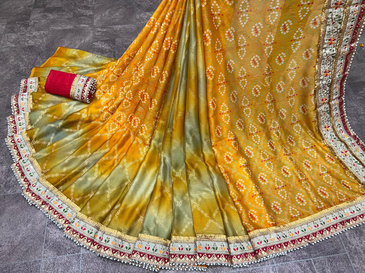 Latest Bandhej Print Saree with Blouse