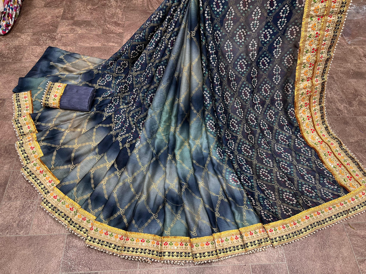 Latest Bandhej Print Saree with Blouse
