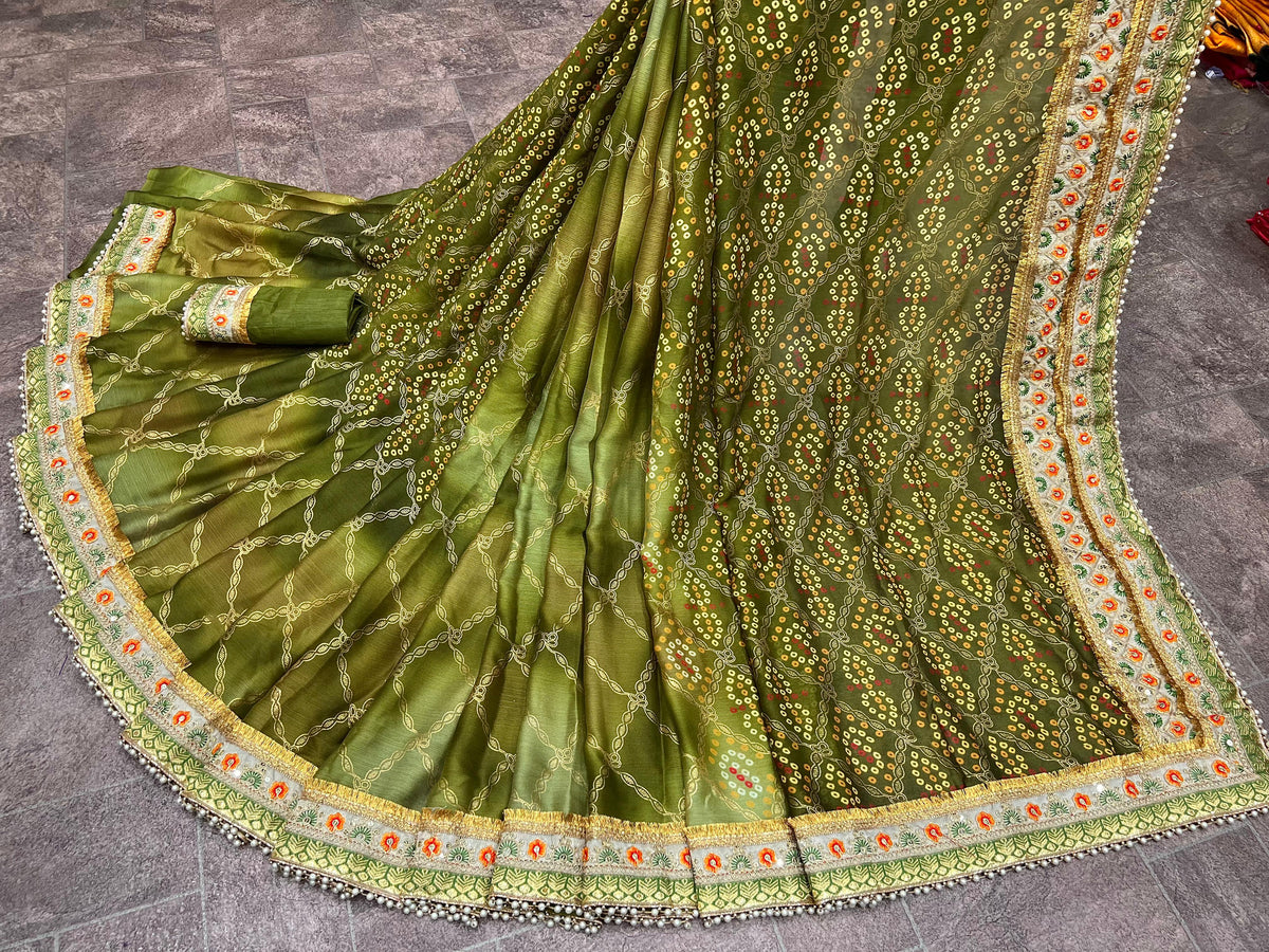 Latest Bandhej Print Saree with Blouse