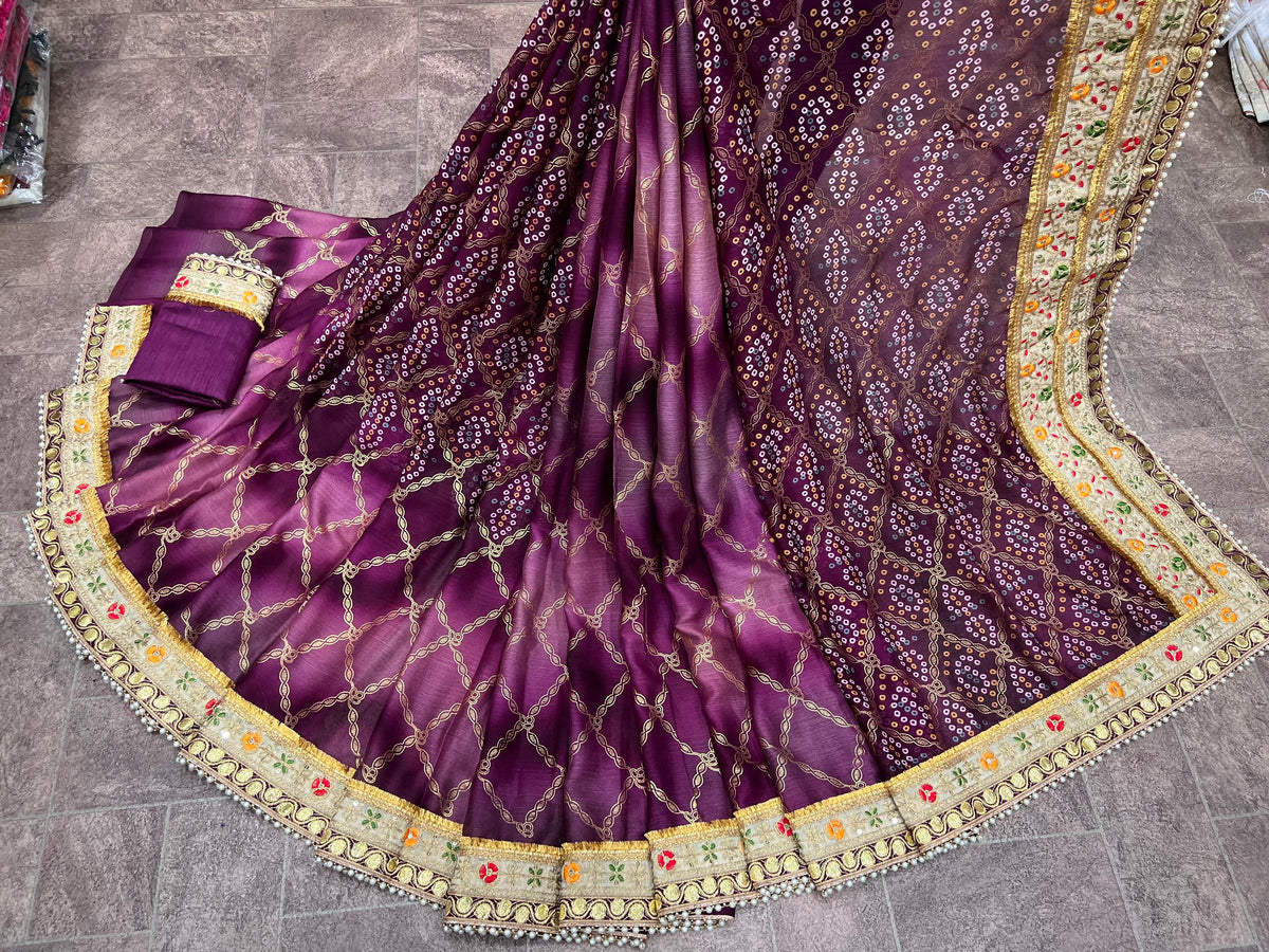 Latest Bandhej Print Saree with Blouse