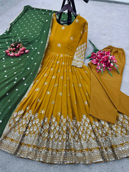 Designer Party Wear Look  Anarkali Suit With Embroidery Sequence Work With Bottom and Dupatta