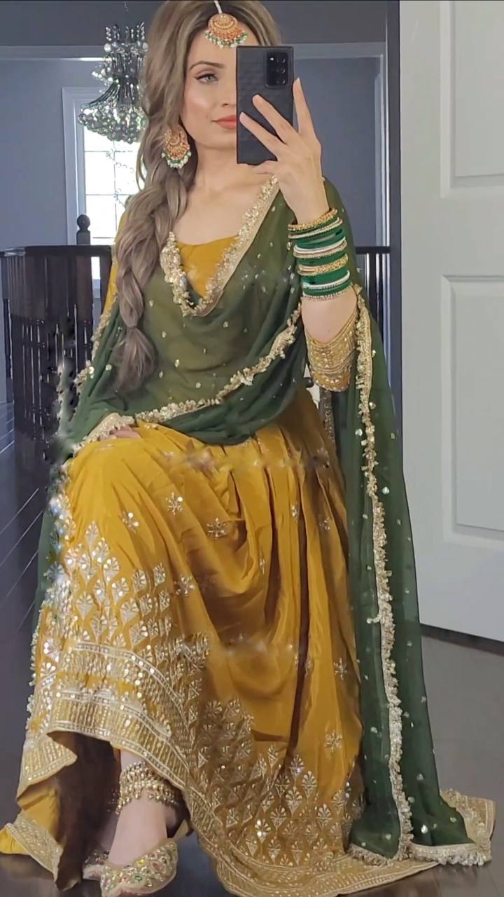 Designer Party Wear Look  Anarkali Suit With Embroidery Sequence Work With Bottom and Dupatta