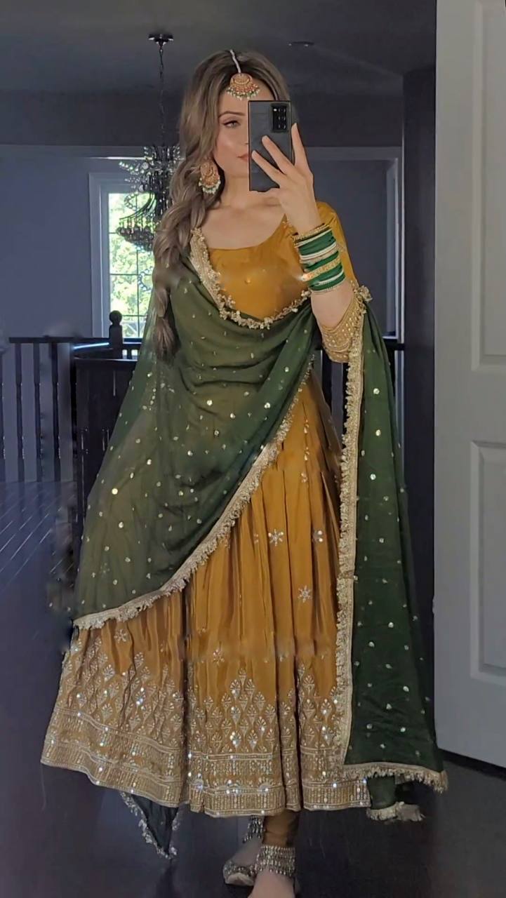 Designer Party Wear Look  Anarkali Suit With Embroidery Sequence Work With Bottom and Dupatta