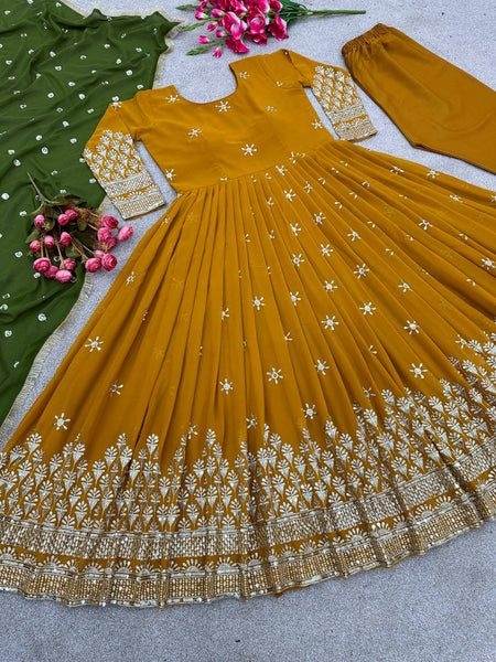 Designer Party Wear Look  Anarkali Suit With Embroidery Sequence Work With Bottom and Dupatta